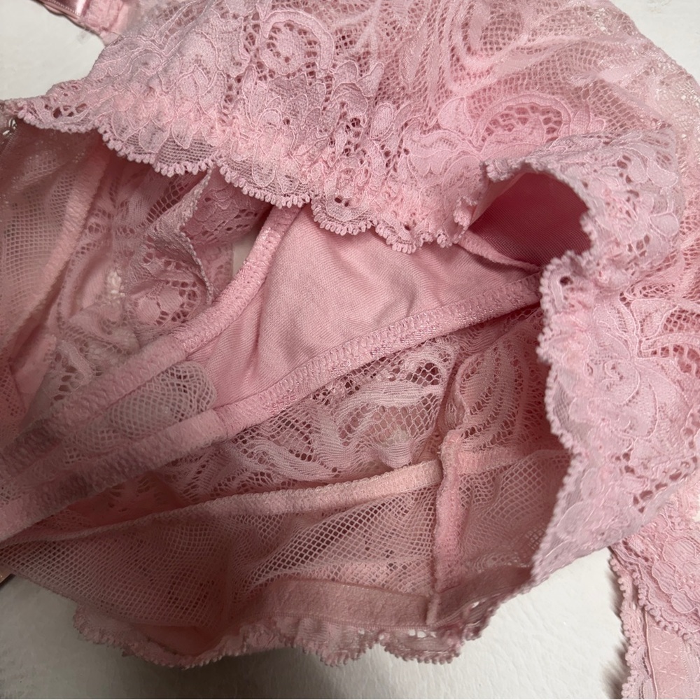 NWT Y2K Victoria's Secret Pink Lace Skirted Thong Removable Garter Straps, S - Picture 8 of 9